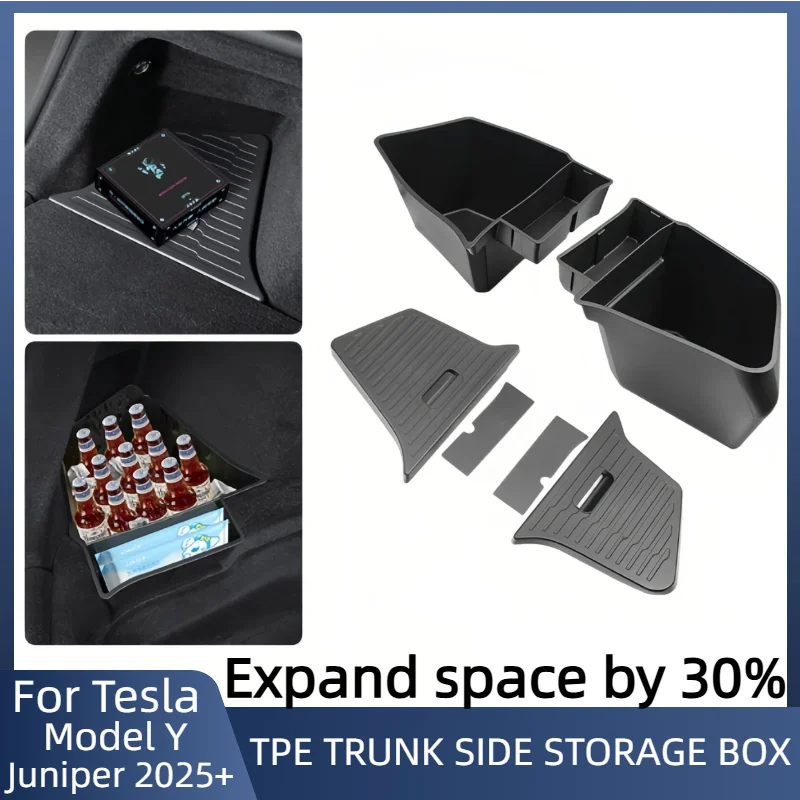 Trunk Storage Box For New Tesla Model Y Juniper 2025+ Car Trunk Side Left Right Tidying Packet Storage Box Mat Cover Organizer