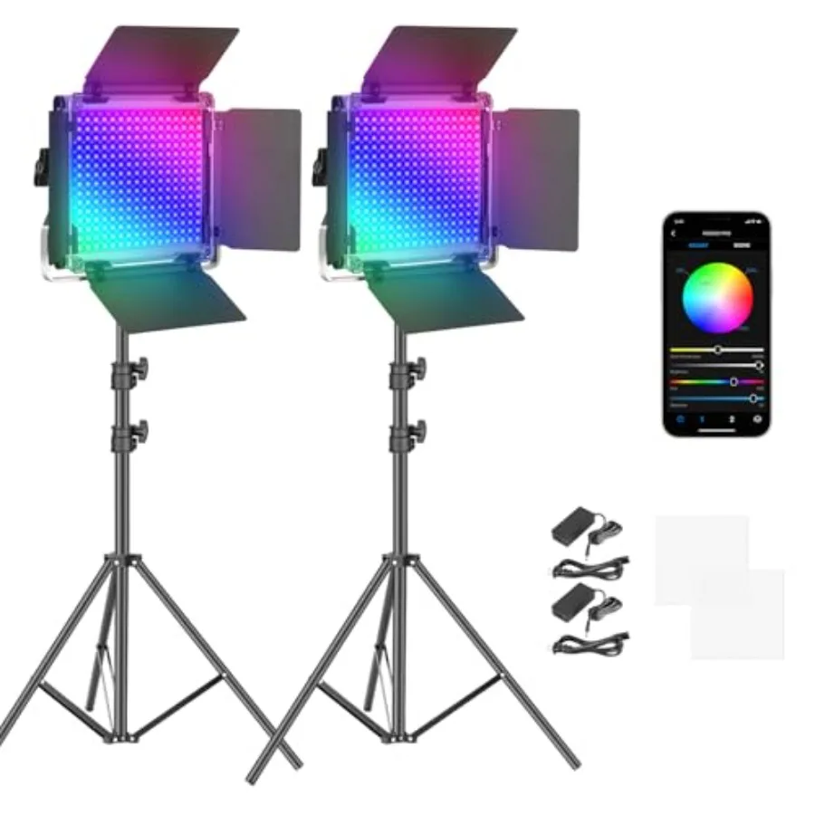 

2 Pack 660 PRO RGB LED Video Light with App Control Tripod Stand Kit Studio Panel Key Lighting for Gaming Streaming Zoom YouTub