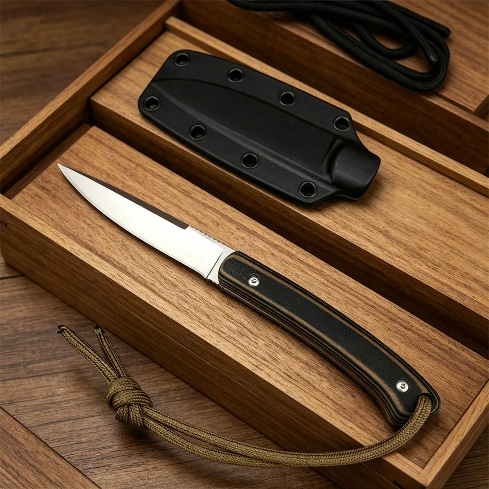 Portable 2382 Small EDC Fixed Blade Knife 8Cr13MoV Steel G10 Ergonomic Handle with Sheath for Camping Hiking Hunting Outdoor Use