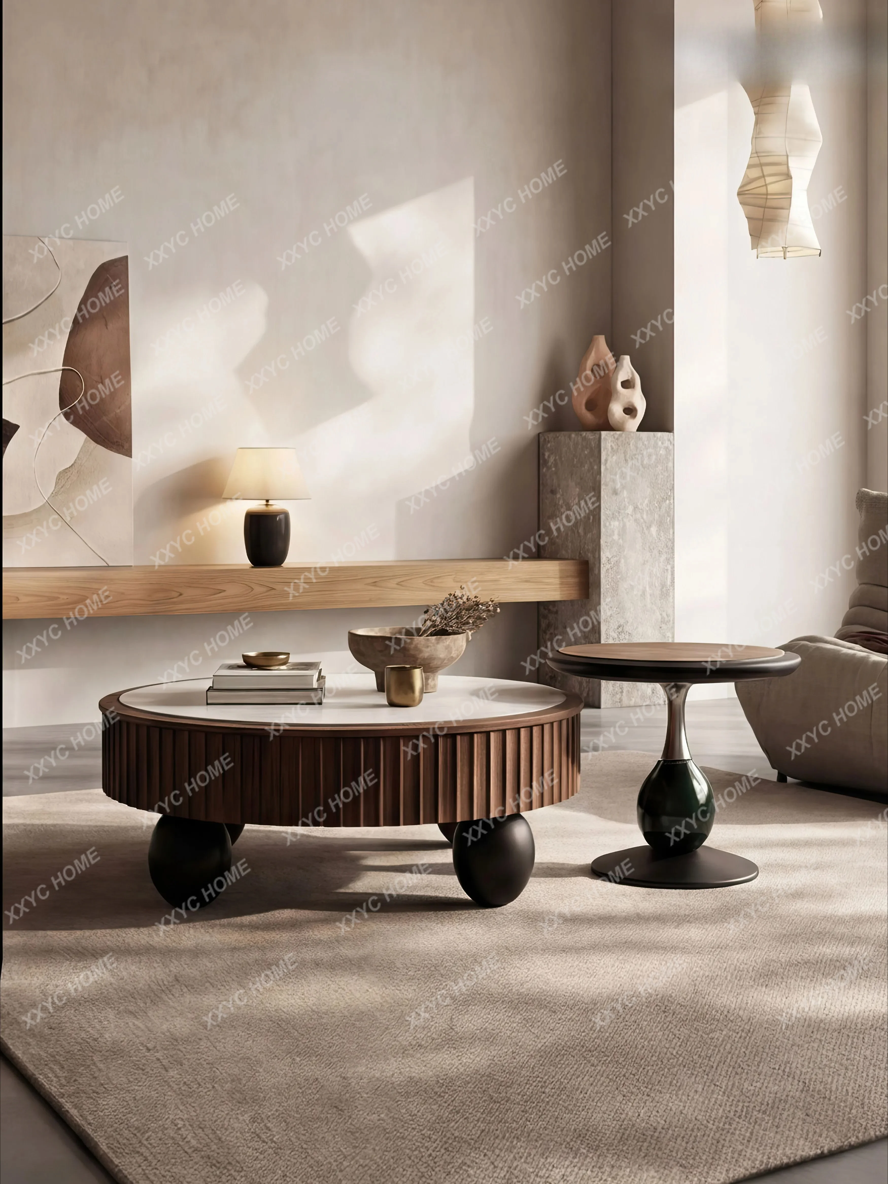 

A minimalist microcrystalline stone coffee table living room household small apartment round combination light