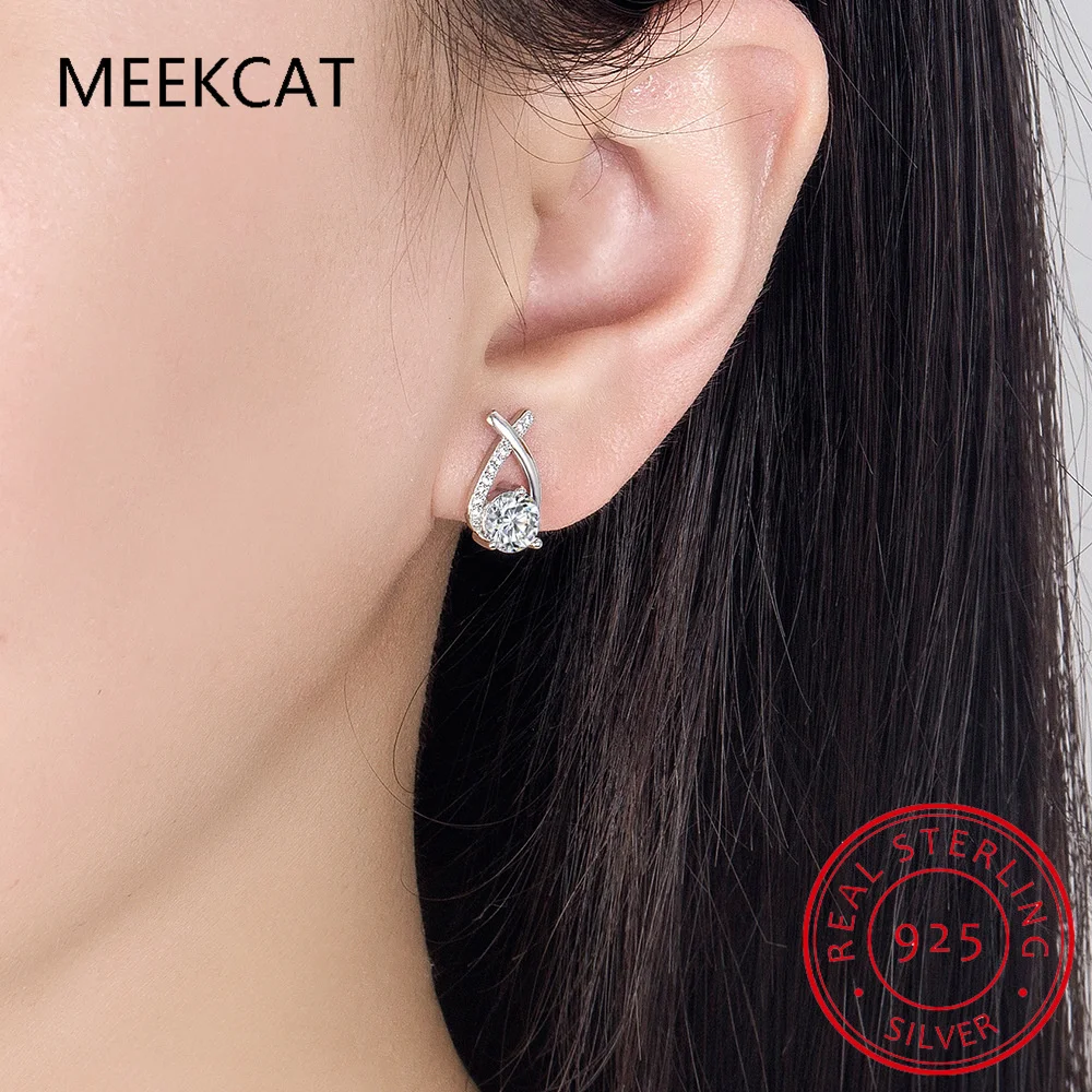 Natural Sky Blue Topaz 925 Sterling Silver Fishtail Stud Earring for Women Statement Gemstone Wedding Jewelry Brincos de Prata