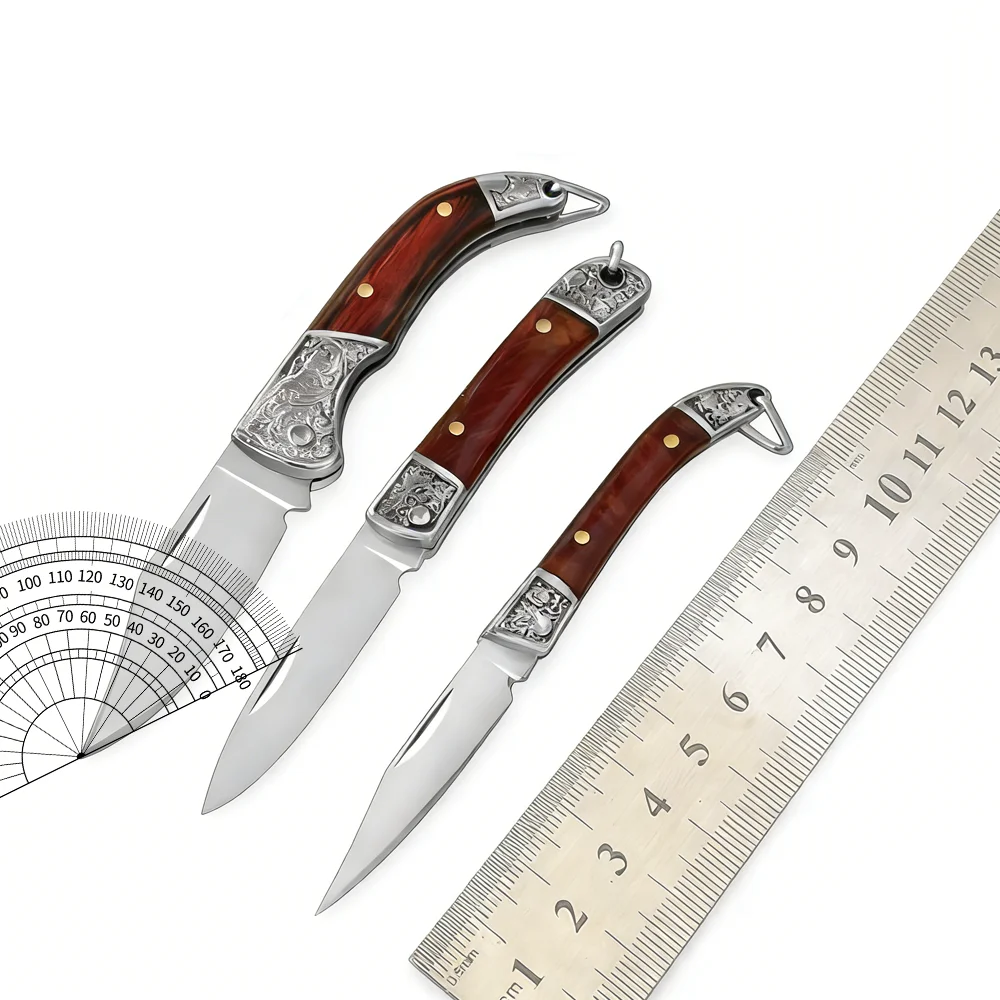 Portable Folding Paring Knife Stainless Steel Wood Handle Pocket Fruit Knife Outdoor Camping Travel Kitchen Tool