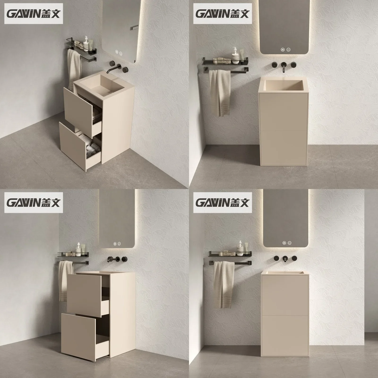 m GB Gelwenqi Artificial Stone Washbasin Integrated Floor-Standing Vanity with Storage Square Pedestal Sink for Hotel Home