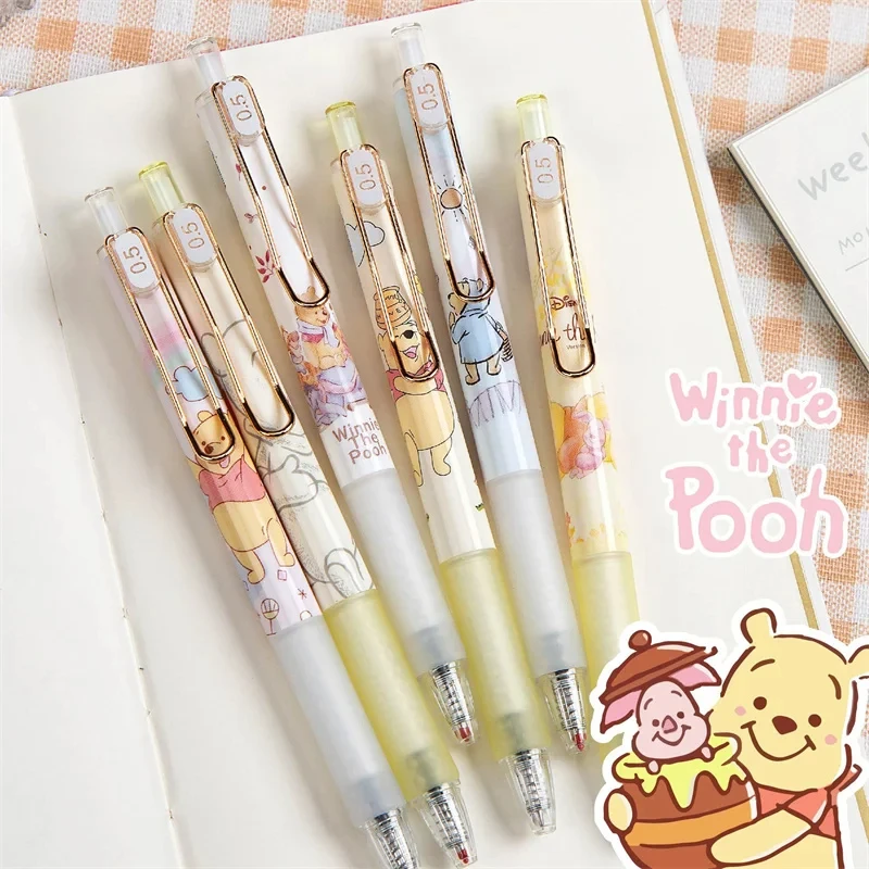 Disney Anime Winnie The Pooh Pen 0.5mm Black Gel Press Pen Kawaii Pooh Bear Student Stationery Cartoon Signature Pen Toy Gifts