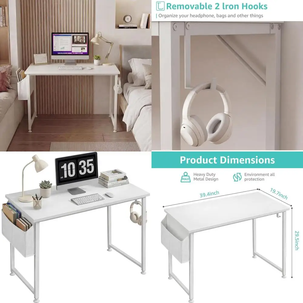 

Белый письменный стол 40 дюймов для детей, девочек и домашнего офиса — простой современный дизайн
