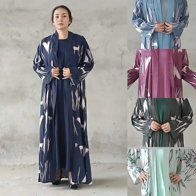Dashiki African Dresses for Women Fashion Africa Polyester Print Long Sleeve V-neck Long Dress with Inner Outfits Muslim Abaya