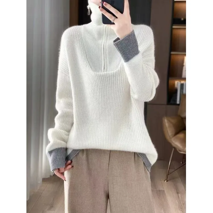 

Thiened шерстяной свитер camere на молнии, женский осенне-зимний новый цветной вязаный пуловер, повседневный свободный крой