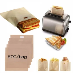 5pcs/set Reusable Toaster Bag Non Stick Bread Bag Sandwich Bags Fiberglass Toast Microwave Heating Pastry Tools