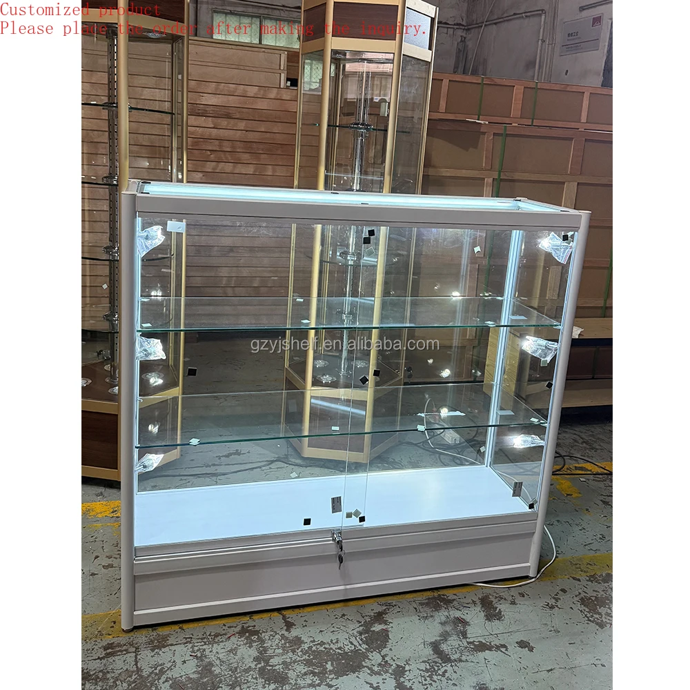 

Custom.Custom Luxury White Jewelry Store Glass Display Cabinet Earrings Necklace Gemstone Vitrine with Led Lighting
