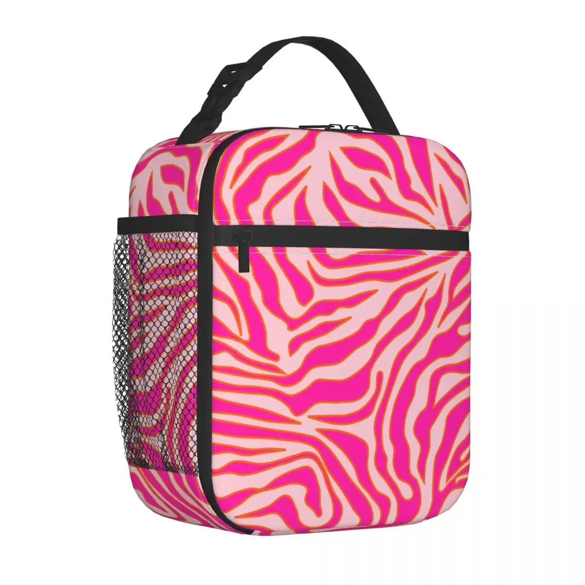 

Zebra Stripes Pink Orange Wild Animal Print Insulated Lunch Bags Thermal Bag Reusable Portable Lunch Box Tote Food Bag Office