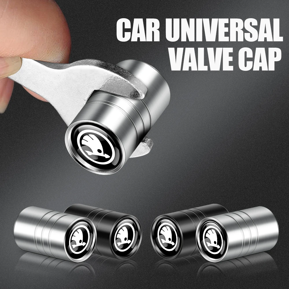 4pcs Metal Car Styling Wheel Tire Valve Air Stem Cap Covers For Skoda S Skoda Kodiaq Fabia Kamiq Karoq Octavia A5 A7 Rapid Scala