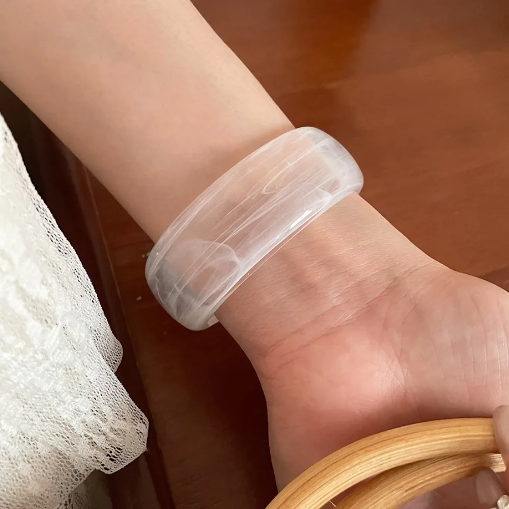 Smudging Design Exaggerated Bracelet C Shape Open Bangle Irregular Bangle Wide Style Resin Material Wide Cuff Bangles