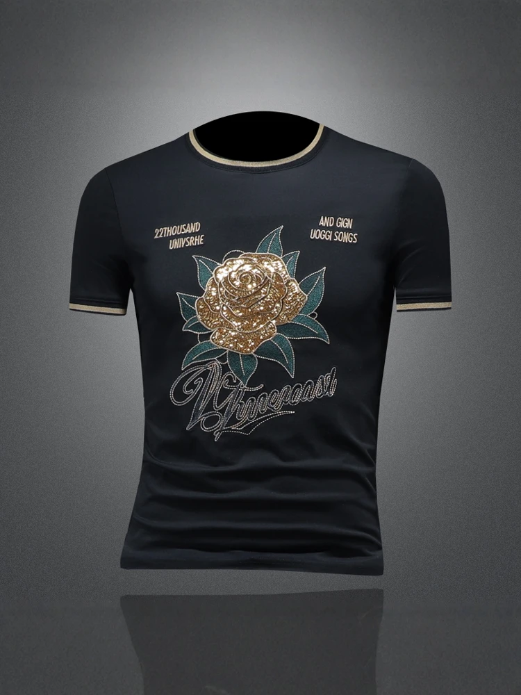 

Мужская футболка с коротким рукавом, вышивкой, приталенного кроя, с круглым вырезом, в корейском стиле, дышащая, больших размеров, модная, летняя, хлопковая