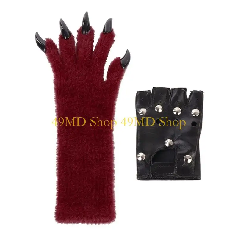 49MD Animal Nails Faux Fursuit Gloves Unisex Warm Winter Handwear Halloween Fursuit