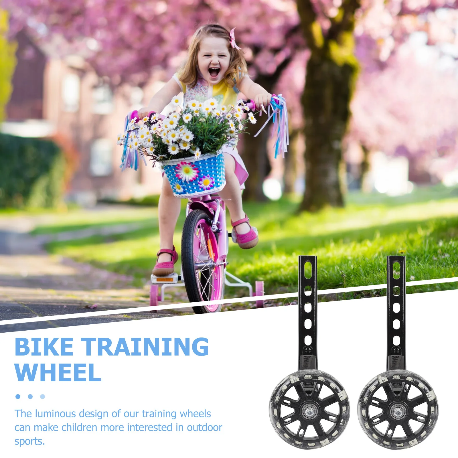 2Pcs Bike Auxiliary Wheels Flashing Training Stabilizer for Children Compatible 12-20 Inch Kids Bike Balance Wheels Outdoor