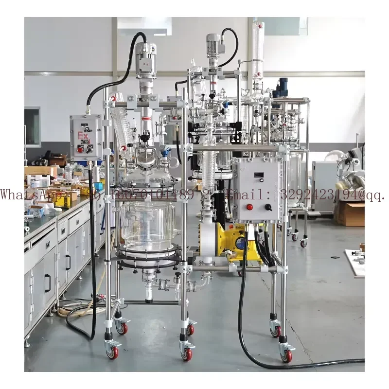 Automatic 20L-200L Jacketed Glass Reactor Reaction Kettle Explosion-Proof Pump Pressure Control 220V High Borosilicate Glass