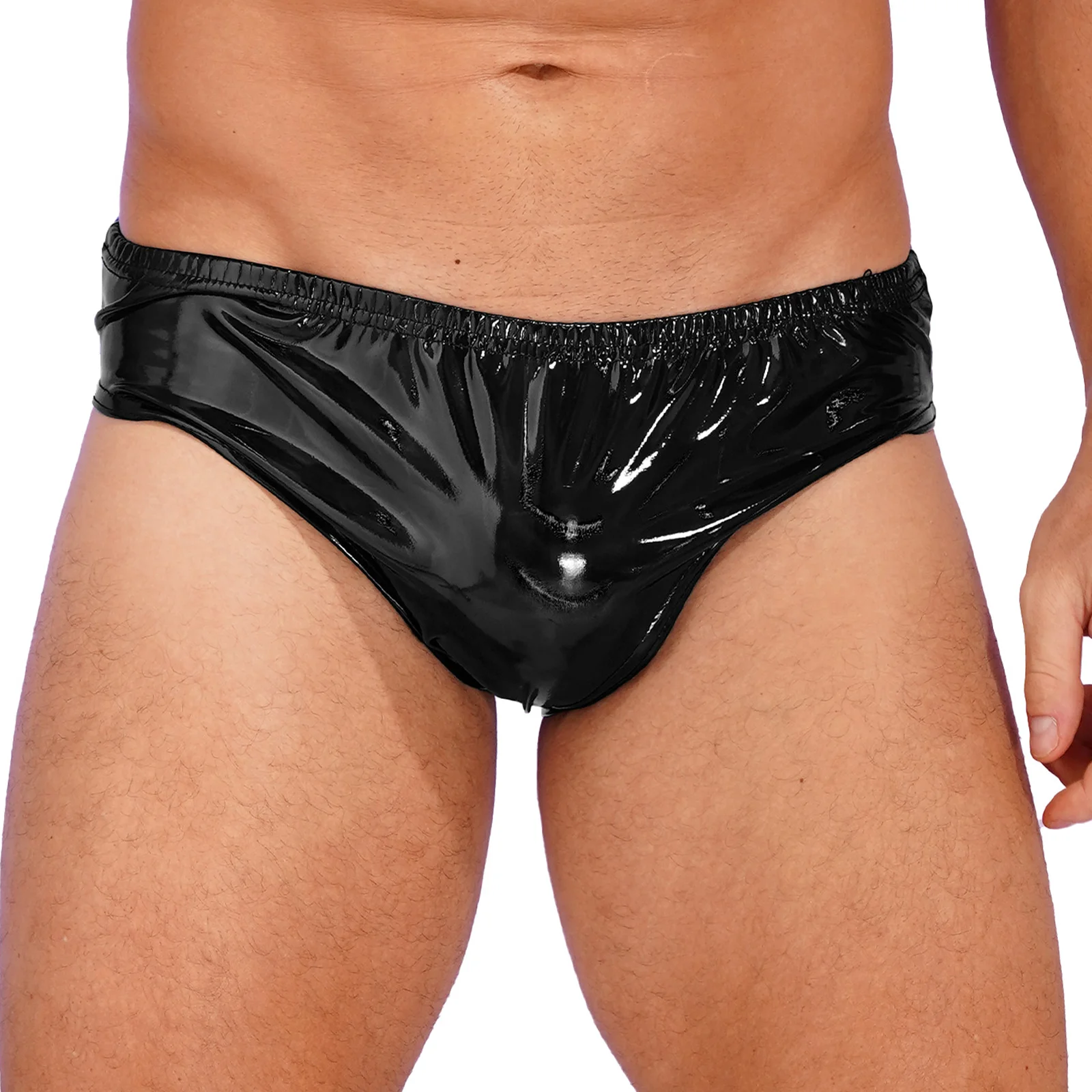 

Mens Latex Panties Wet Look Patent Leather Briefs Underwear Club Dancing Performance Elastic Waistband Underpants