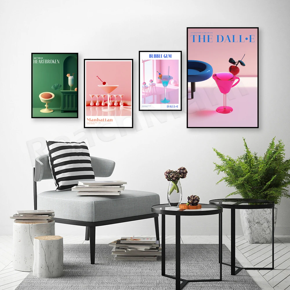 Manhattan Sweet and Bitter Cocktail Print, 70s Style, Drink Art, Colorful Bar Cart Gallery Wall Decor Poster, Vintage Cocktail view 3