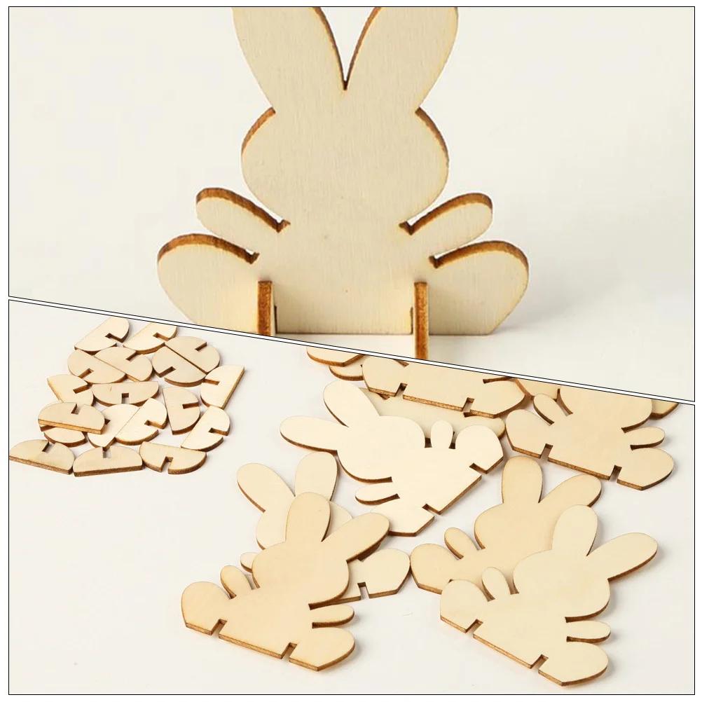 12pcs Wooden Easter Bunny Diy Cutouts Unfinished Wood Slices For Kids Craft Painting Easter Party Decoration Supplies