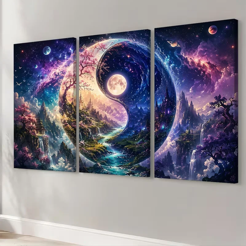 DIY Diamond Painting 3Pcs Frameless Picture Yin Yang Moon Planet Dream World Full Drill Mosaic Triptych Diamond Embroidery Kits