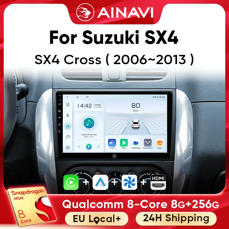 Ainavi Radio de coche para Suzuki SX4 Cross 2006-2013 para Fiat Sedici CarPlay Android Auto Radio reproductor Multimedia 4G Wifi GPS 2 Din