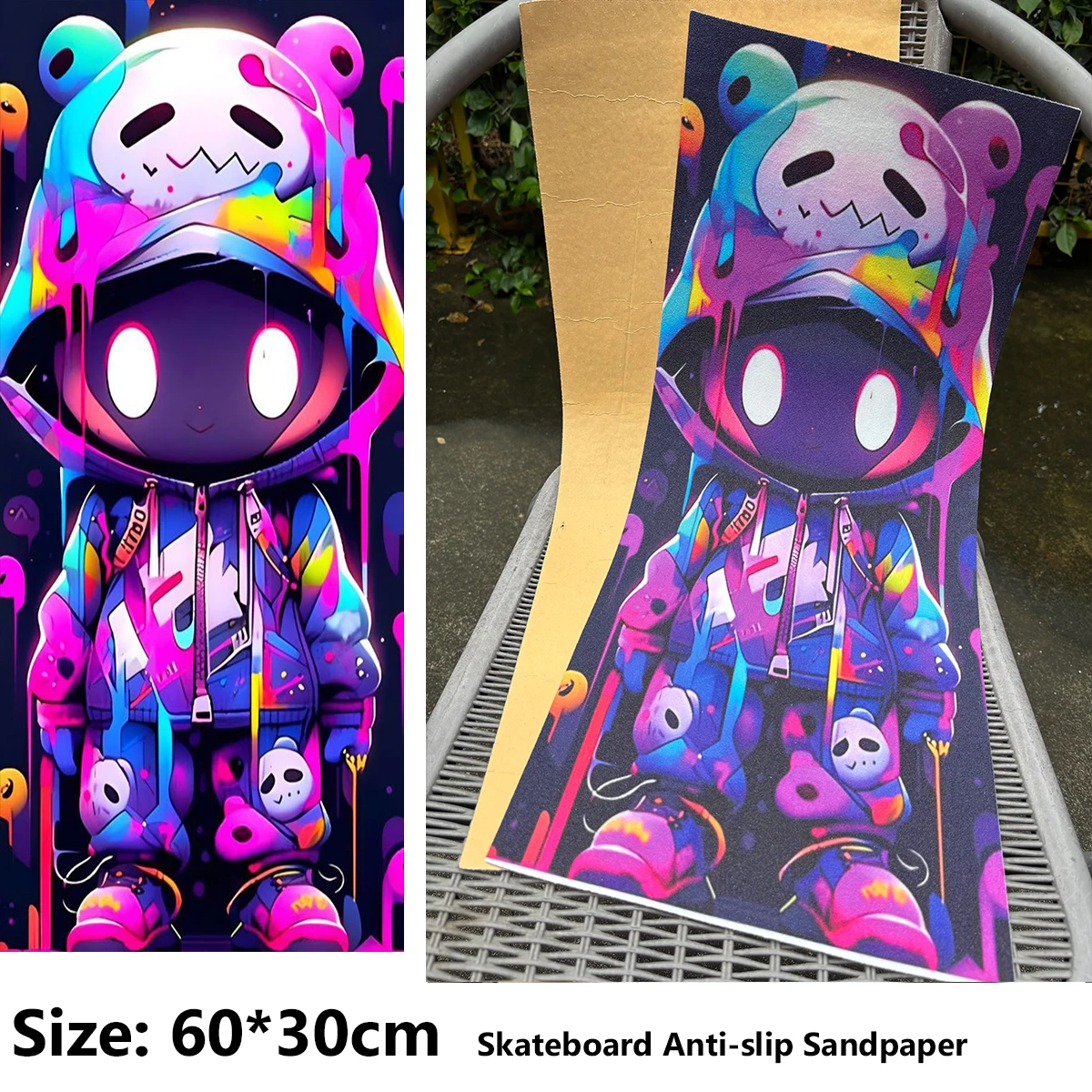 

Cute Little Skeleton — Dazzling Purple Pattern Electric Scooter Anti-slip Sticker Sandpaper Skateboard Grip Tape Sheet 60*30cm