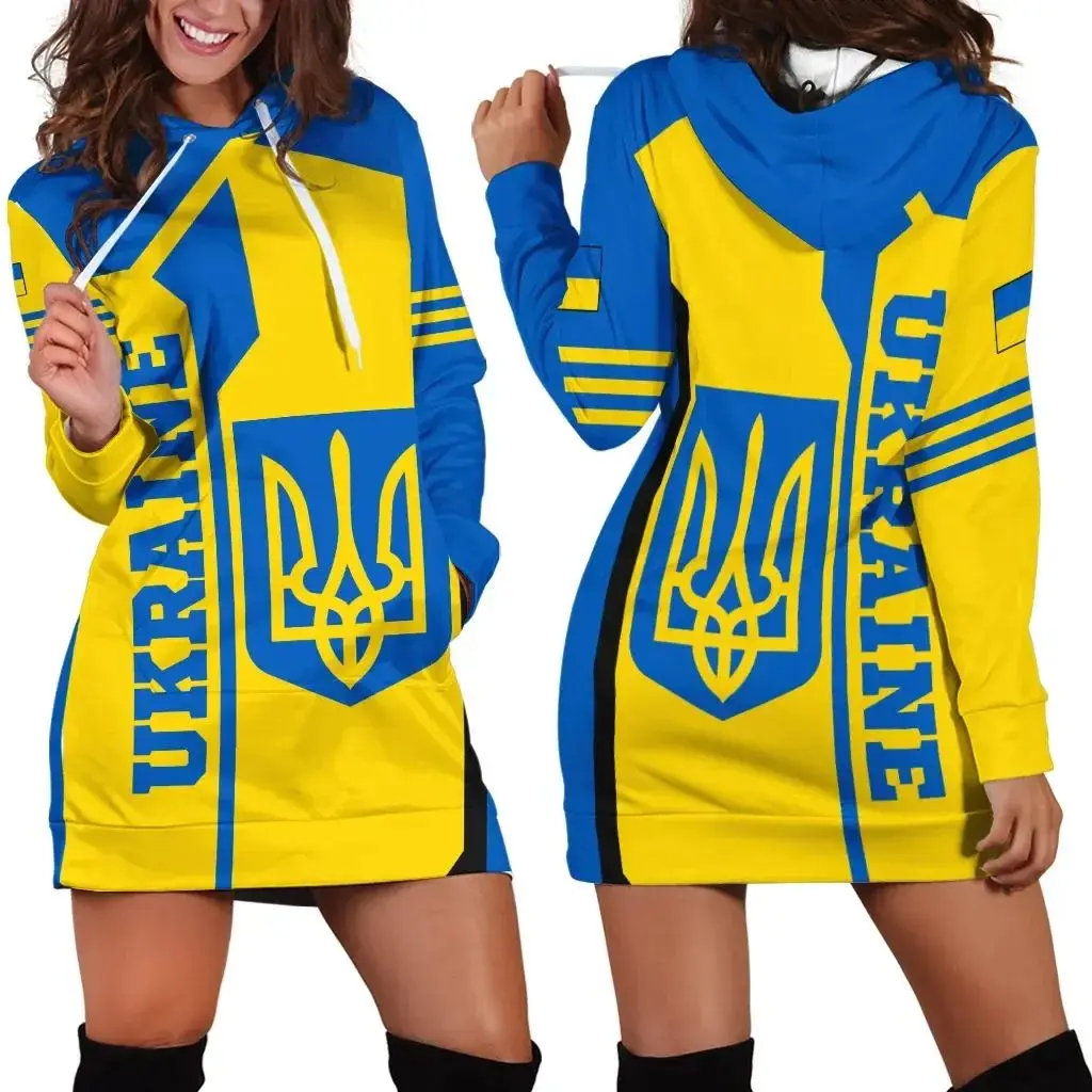 Ukraine Flag 3D Women Hoodie Dress Custom Name Retro Harajuku 3D Printed Flag Pullover Casual Sexy Women Hoodie Dress