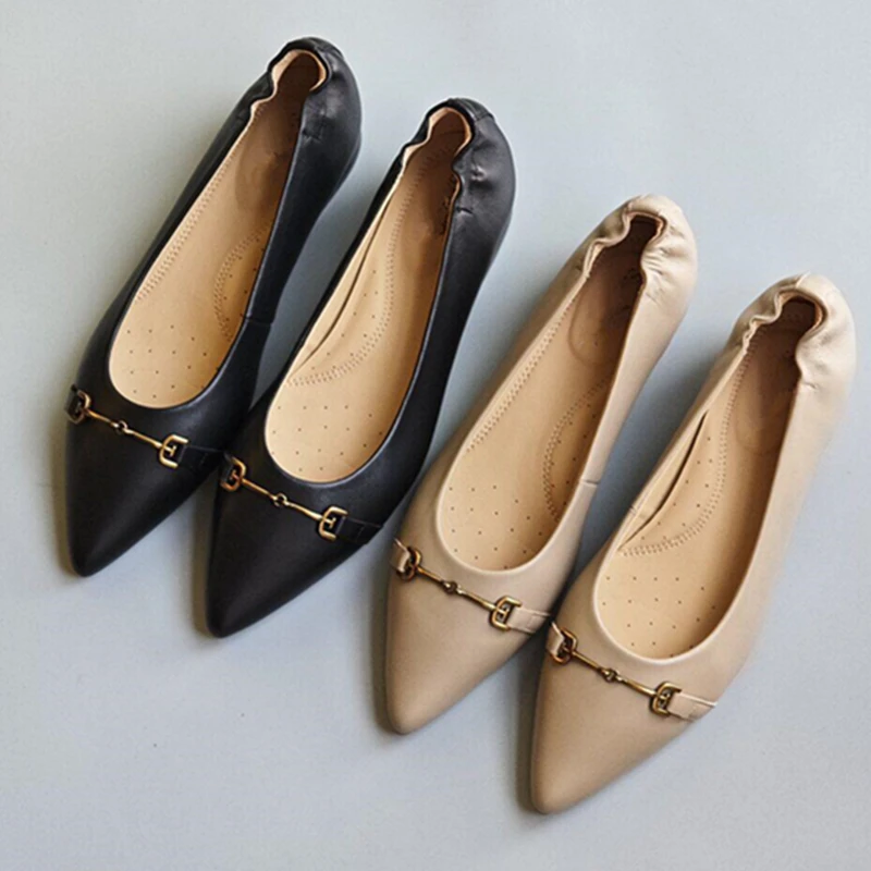 

Dave&di Minimalist Leather Retro Style Pointed Shallow Mouth Single Shoes For Women Flat Shoes Metal Buckle Loafers Shoes Woman