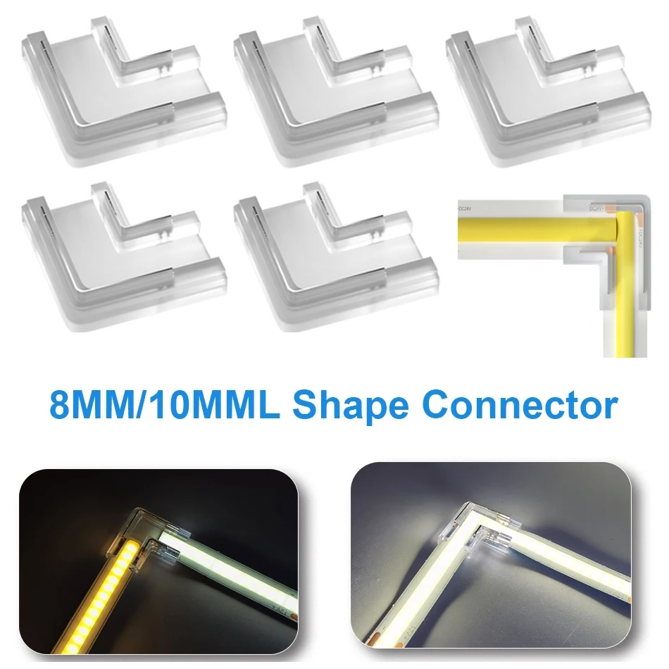 

High Density 8mm/10mm 2Pin L Shape LED Strip Connector for COB Strip Lights Connection Strip to Strip Easy Connecting Terminal