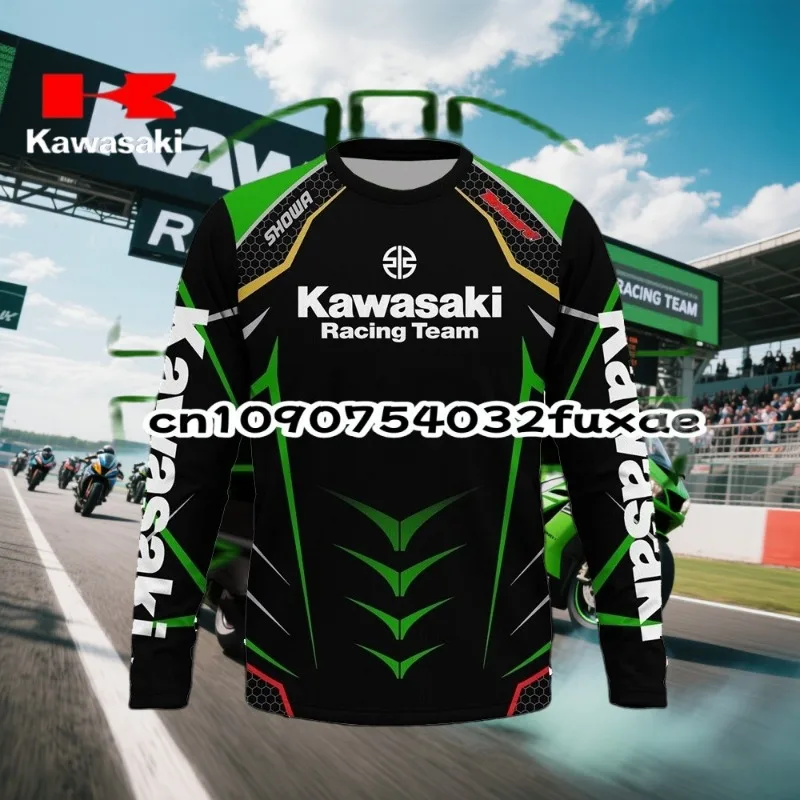 

Мужская футболка Kawasaki Motorcycle Racing Team с длинным рукавом, весенне-осенние женские футболки, новинка 2024, спортивная детская одежда, топы