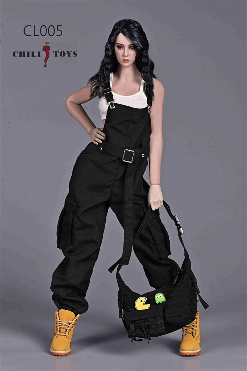 1/6 Scale Model Trendy Functional Overalls Multi-pocket Cargo Pants Camisole T-shirt Set Shoes for 12 Inch Action Figure Toys