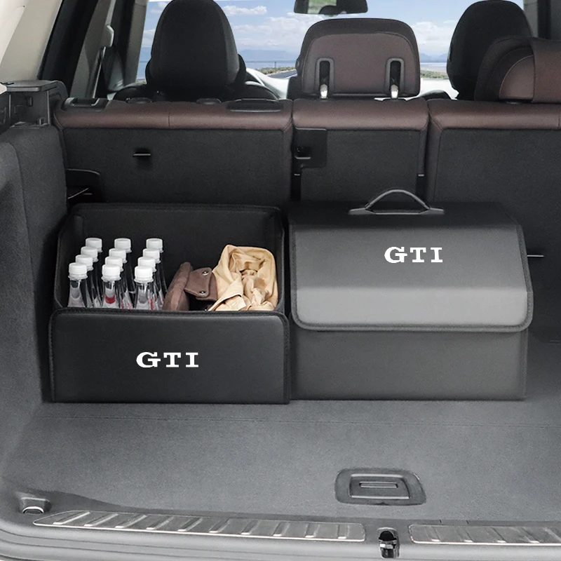 ​​​Car Leather Storage Bag Trunk Folding Storage Box Sundries Stowing Box For Volkswagen GTI T-ROC GTD T-Cross Golf Polo Touareg