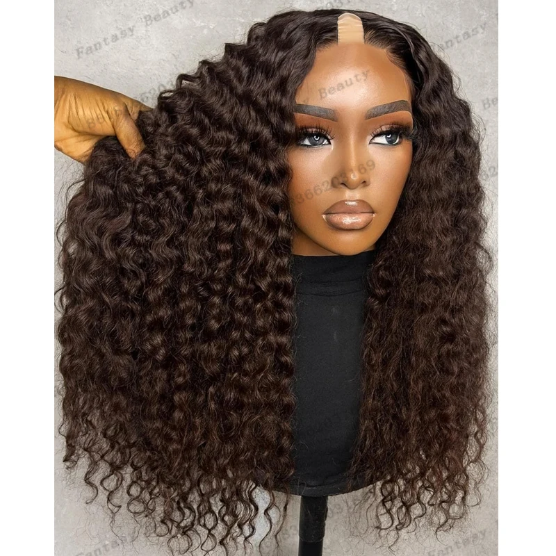 

Long Last Easy Wear Glueless Remy Human Hair Dark Brown Natural Black Curly Straight Wave 1x4 U Part Wigs for BLack Women