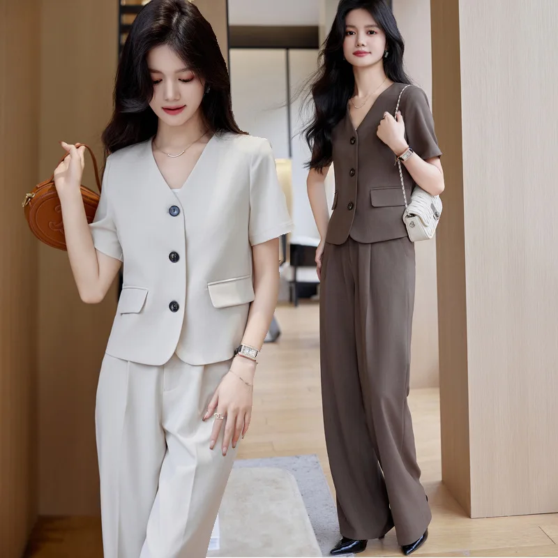 Short Sleeve Suit Coat for Women Summer2024New Small Fashion Short Temperamental Casual Coffee Suit