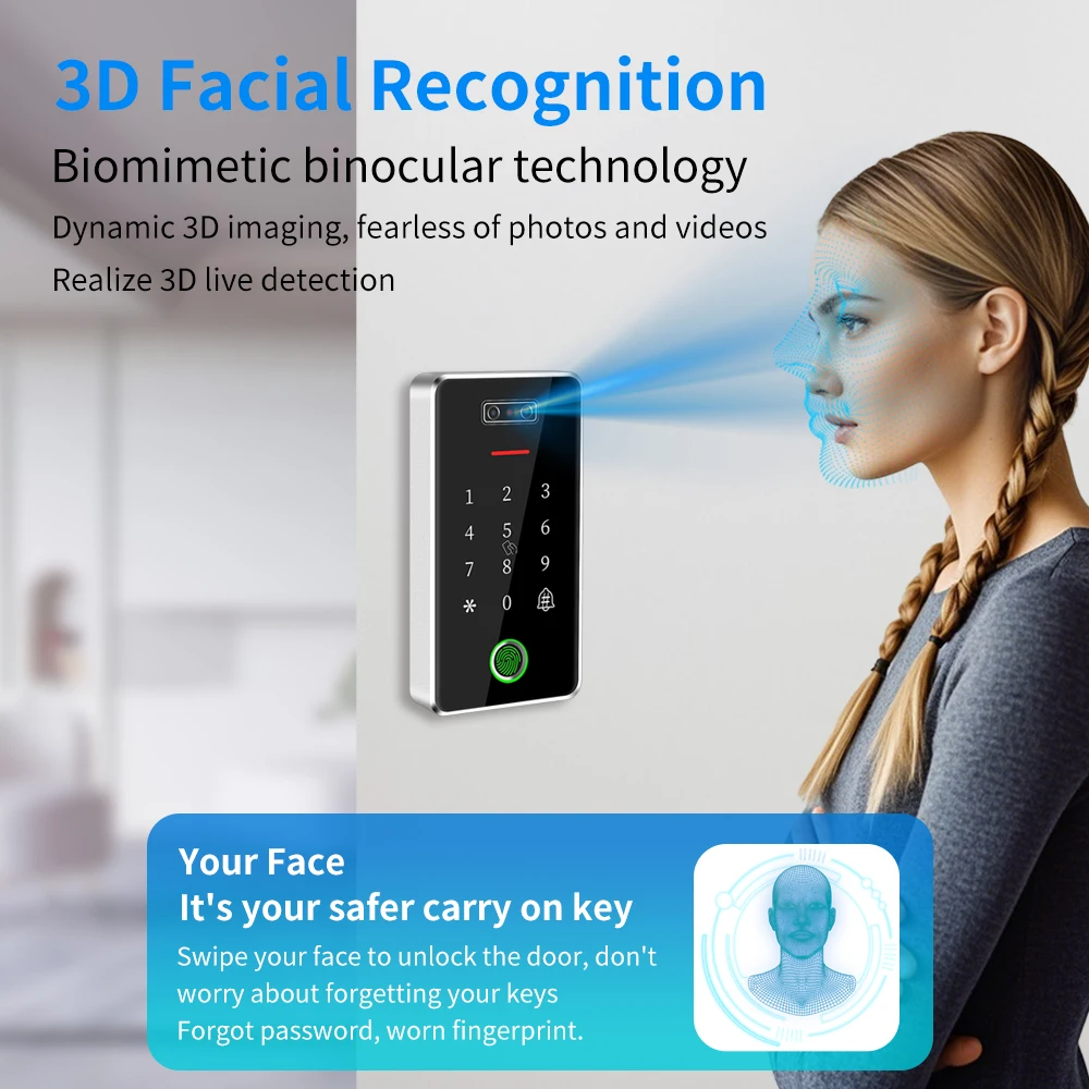 TTLock Facial Recognition Access Control RFID Card Reader Biometric Fingerprint Lock Opener App Door Entry System IP67 Rainproof