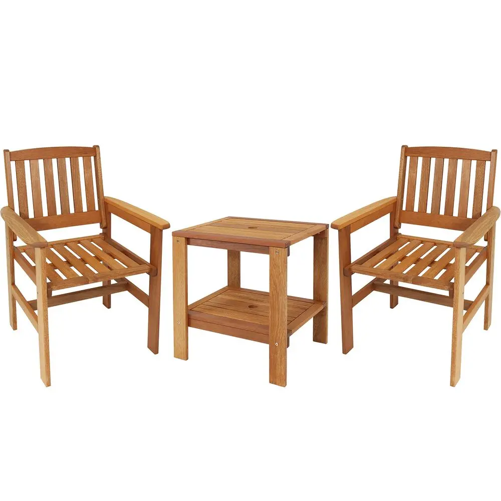 

Meranti Wood 3Piece Outdoor Patio Conversation Set 2 Chairs and 1 Table Teak Oil Finish