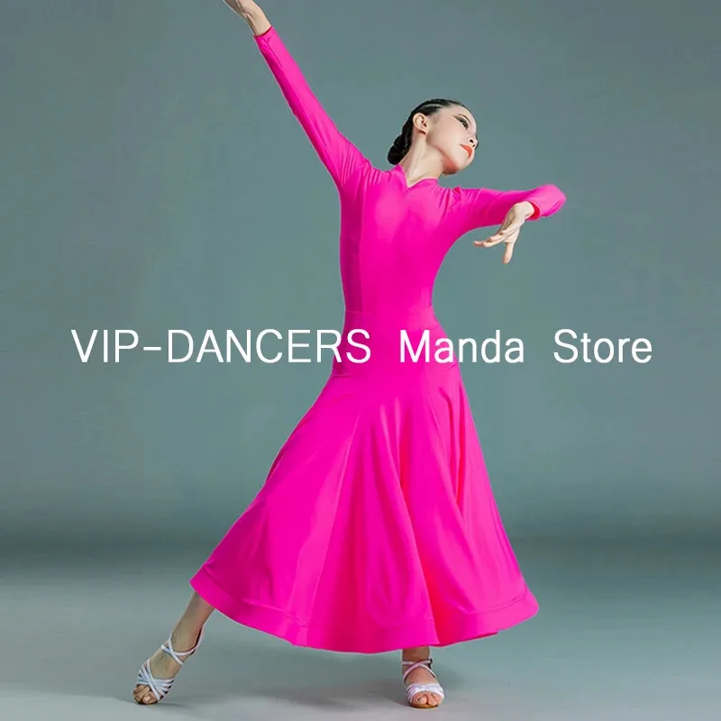 متعددة الألوان قاعة الرقص فساتين الفالس الحديثة القياسية مرحلة الرقص ارتداء المنافسة بدلة تدريب خط تنورة رقص VDL736