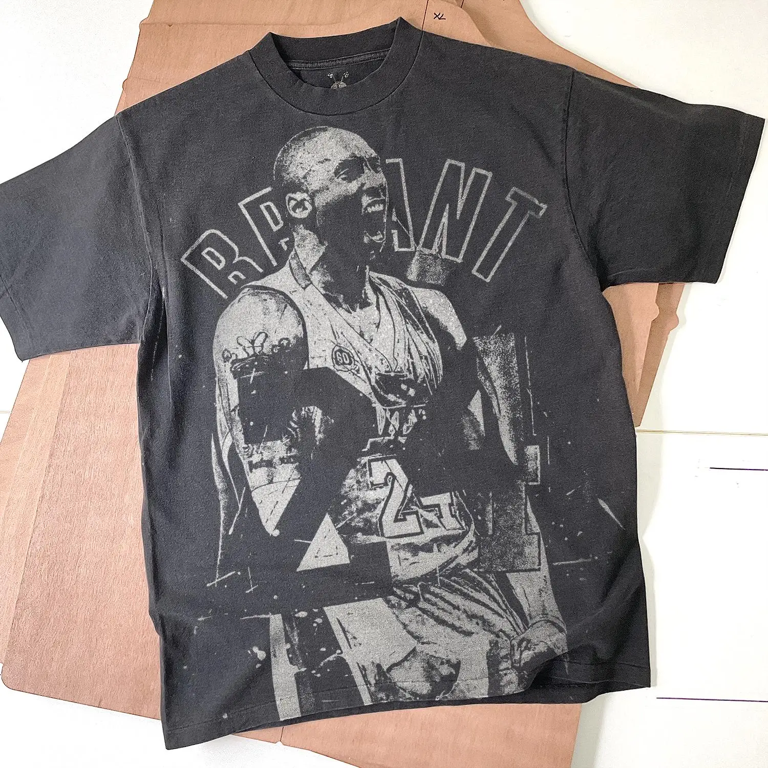 Kobe Bryant Handmade Bleached T-Shirt: Faded Black Cotton Unisex
