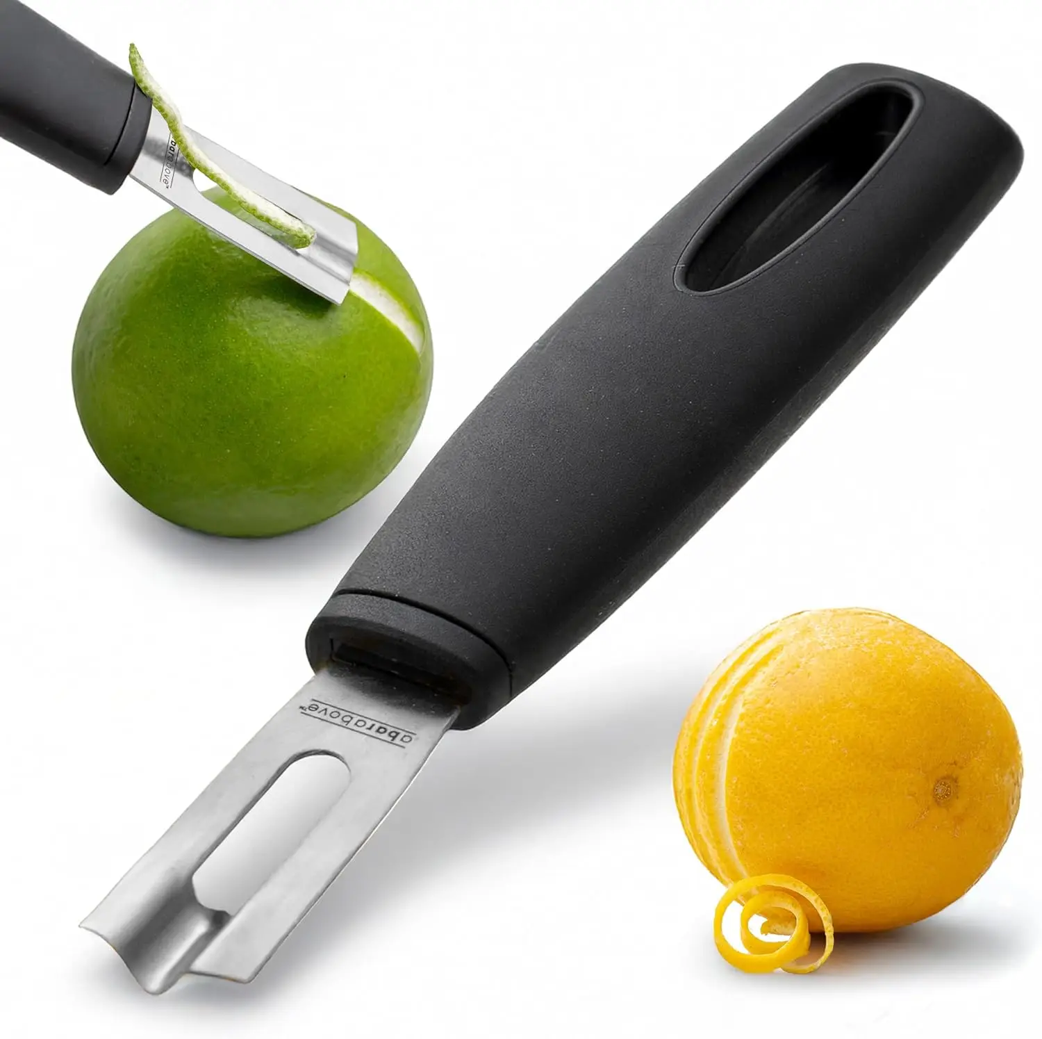 

Black Handle Stainless Steel Channel Knife, Chef-Grade Citrus Garnish Tool, Zester and Fruit Peeler for Cocktails