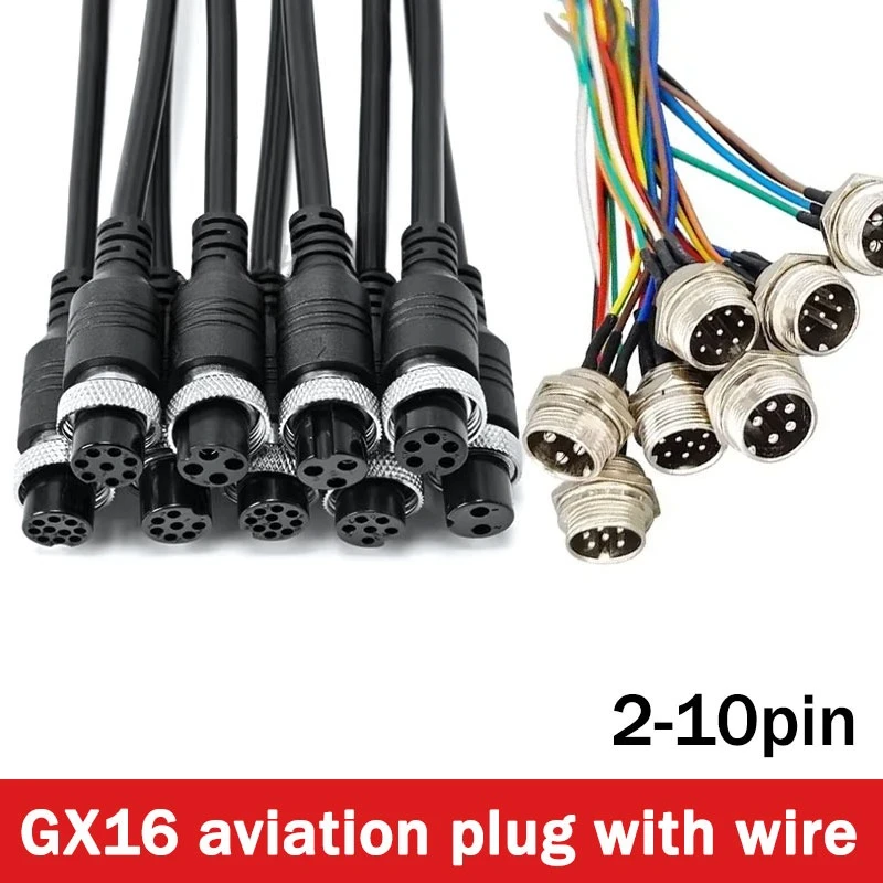 GX16 Aviation Plug Socket with Wire Waterproof IP68 2 3 4 5 6 7 8 9 Pin Male Female Connector wire Opening 16mm Extension Cord