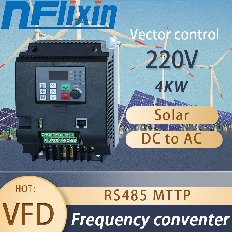 VFD 220V Solar Inverter Variable Frequency Drive Full Enclose Terminal 4kw 200‑400V DC Input 3P 220V AC Output for Water