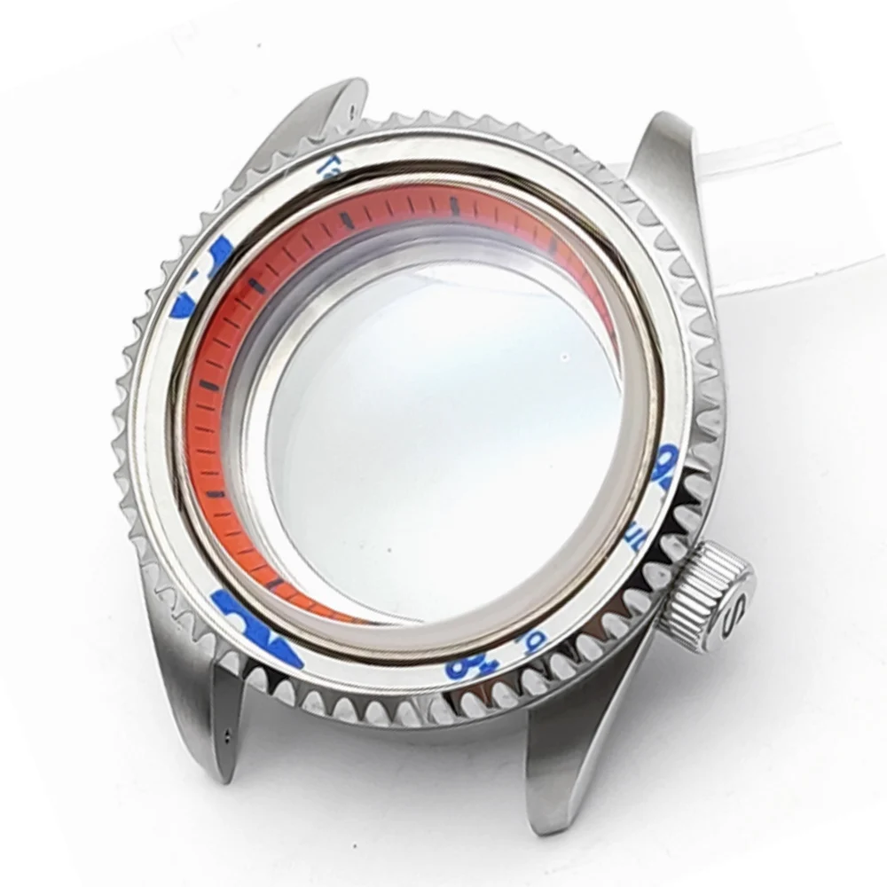 Caja plateada de alta calidad de 42mm para reloj de buceo, carcasa para hombre compatible con movimiento NH35 NH36, reloj de acero con doble cristal de zafiro