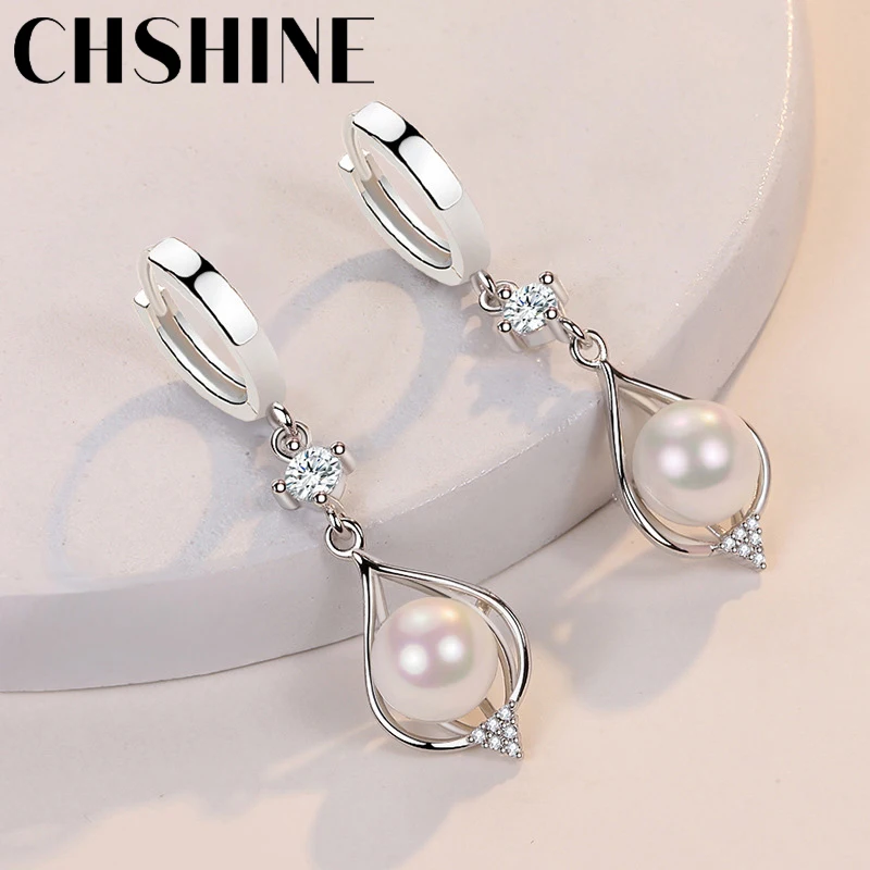 CHSHINE 925 Sterling Silver Water Drop Natural Pearl Earrings for Women Wedding Gift Fashion Jewelry