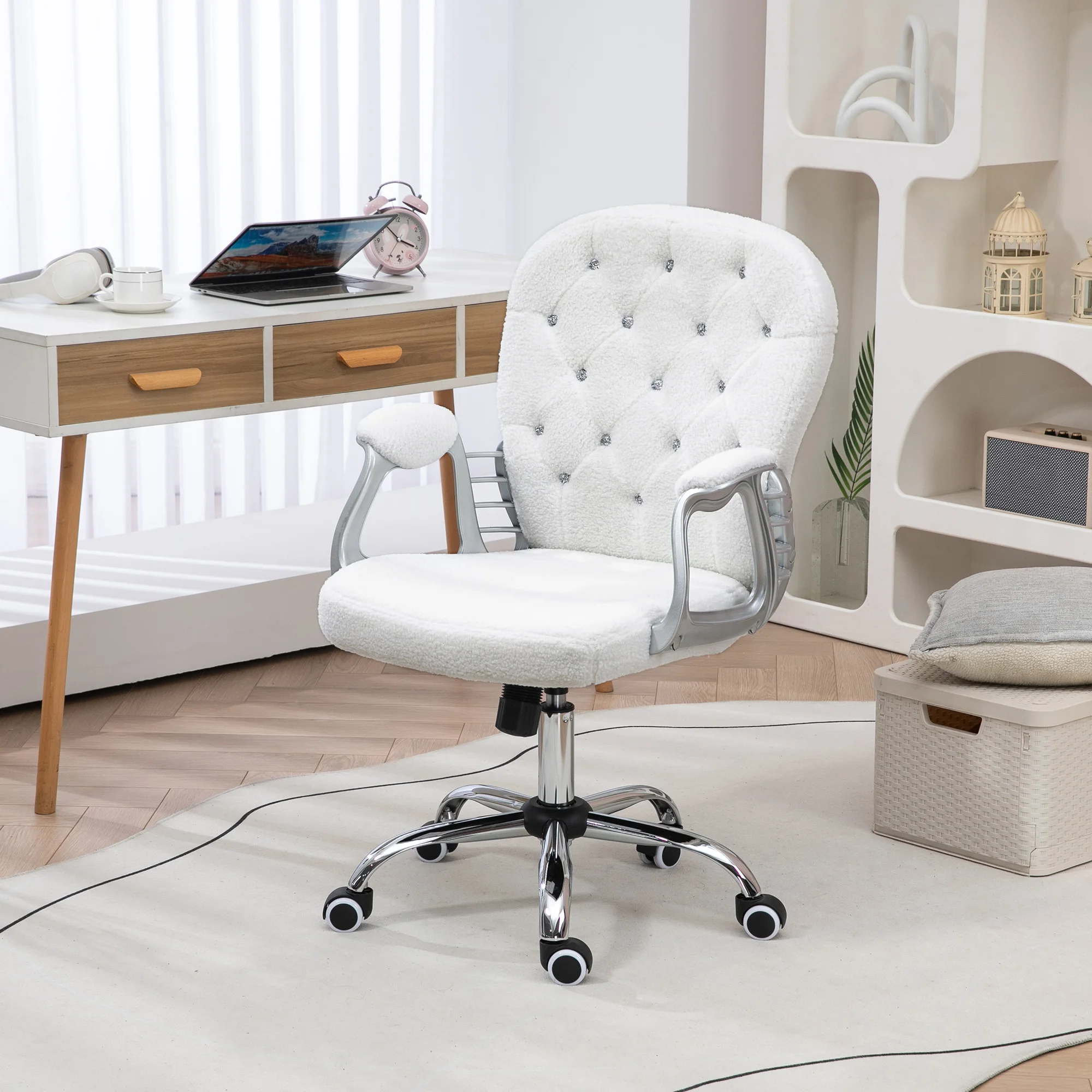 Vanity Office Chair Tufted Backrest Swivel Rolling with Height Adjustable