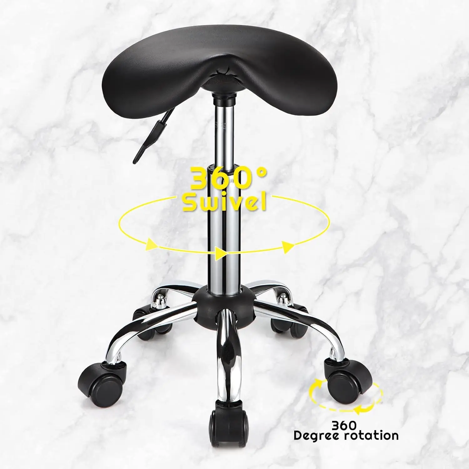 Adjustable Rolling Saddle Stool with PU Leather and 5 Wheels for Office or Home