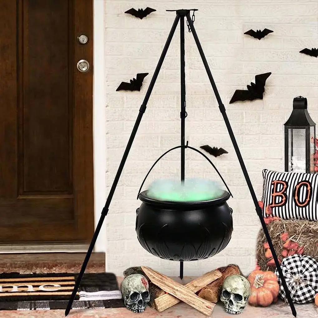 

Large Witches Cauldron on Tripod with Lights Outdoor Halloween Party Decorations Candy Bucket Decoration for Home Porch Outside