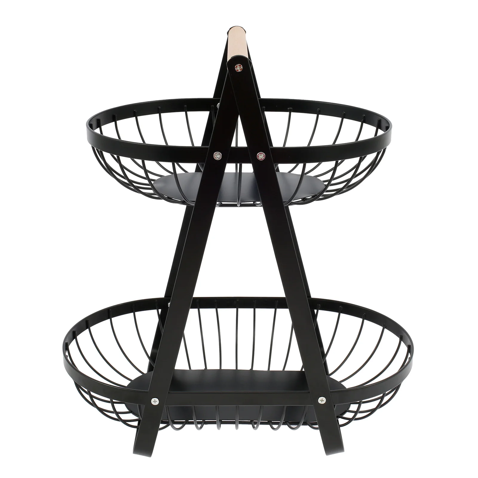 

Enduring 2 Tier Fruit Basket Fruit Basket with Wooden Handle Dismountable Fruits Stand Holder Sturdy 2 Tier Fruit Basket