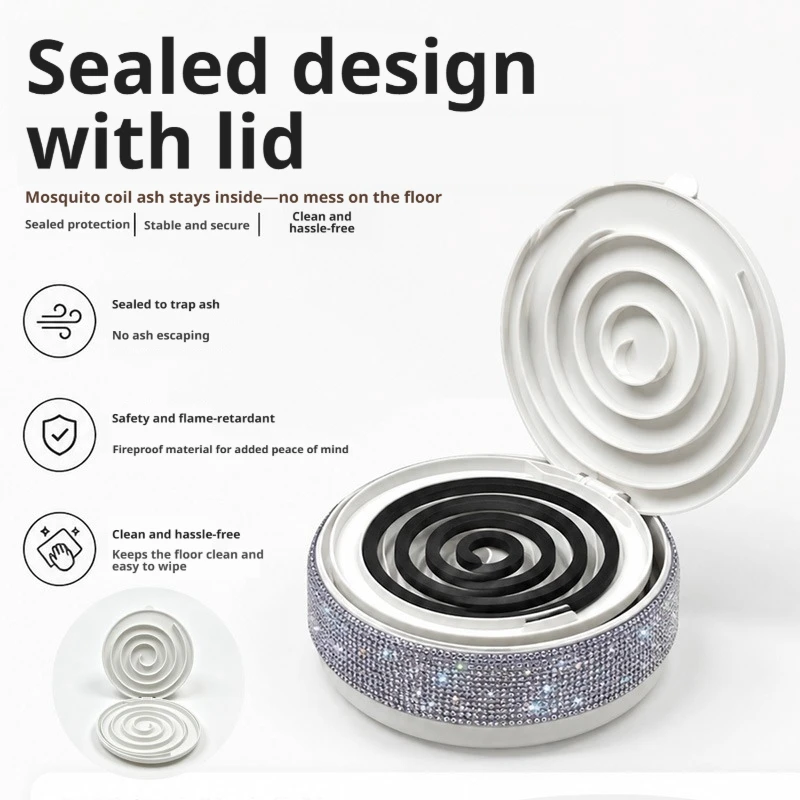 Diamond-Encrusted Mosquito Repellent Incense Box with Lid, Household Indoor Dust-Proof Ash Tray, Outdoor Camping Portable Sandal