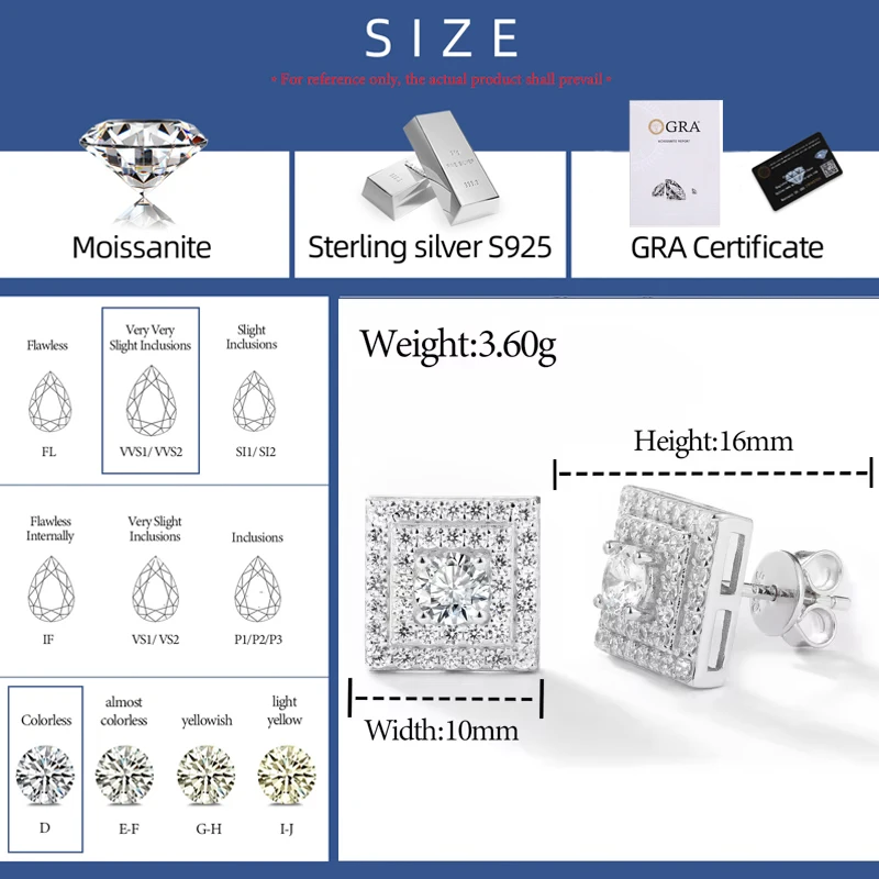 NASIA Classic Stud Earring for Men Women Iced Out D Color Moissanite S925 Sterling Silver Sparkling Earring Jewelry 2026