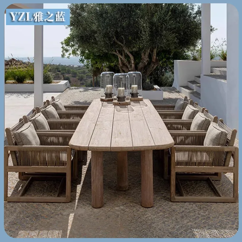 

Outdoor Teak Table And Chair Courtyard Villa Vintage Long Table Leisure Chair Garden Outdoor Teak
